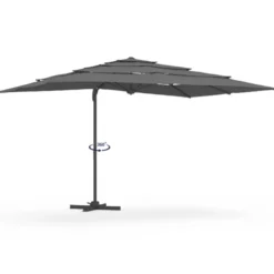 Parasol déporté inclinable rotatif 360 multi toile grand vent gris 3x4 M avec housse