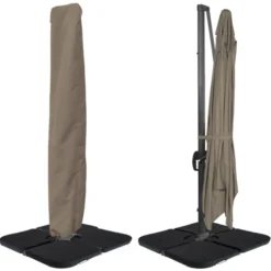 Parasol déporté rotatif 3x4 m taupe "60° avec 4 dalles et housse