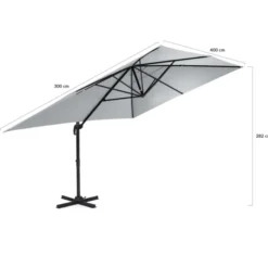 Parasol déporté 3x4 m rotatif 360 coloris gris clair