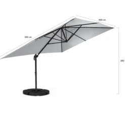 Parasol déporté 3x4 m rotatif 360 gris clair avec 4 dalles