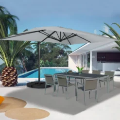 Parasol déporté 3x4 m rotatif 360 gris clair avec 4 dalles