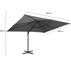 Parasol rectangulaire déporté 3x4 m gris