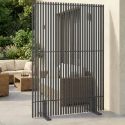 Paravent extérieur ajouré claustra décoratif 120 x 180 cm persiennes verticales métal gris anthracite