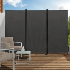 Paravent extérieur / intérieur sur pieds 3 panneaux gris anthracite