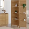 Paravent intérieur 3 panneaux lattes persiennes avec 3 étagères bois