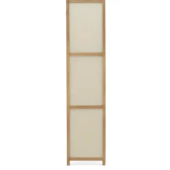 Paravent rétractable intérieur décoratif en bois et tissu beige