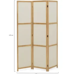 Paravent rétractable intérieur décoratif en bois et tissu beige