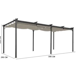 Pergola au toit rétractable avec 6 stores coloris taupe