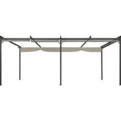 Pergola au toit rétractable avec 6 stores coloris taupe