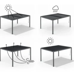 Pergola bioclimatique lames orientables acier 3x4 M avec persiennes verticales gris anthracite