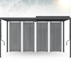 Pergola bioclimatique lames orientables acier 3x4 M avec persiennes verticales gris anthracite