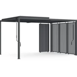 Pergola bioclimatique lames orientables acier 3x4 M avec persiennes verticales gris anthracite
