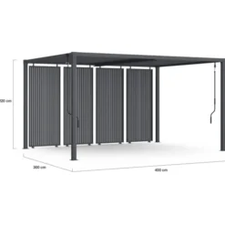 Pergola bioclimatique lames orientables acier 3x4 M avec persiennes verticales gris anthracite