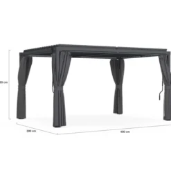 Pergola bioclimatique lames orientables acier 3x4 M rideaux et moustiquaire gris anthracite