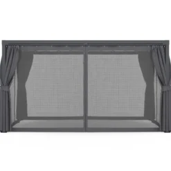 Pergola bioclimatique lames orientables acier 3x4 M rideaux et moustiquaire gris anthracite