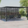 Pergola bioclimatique lames orientables acier 3x4 M avec persiennes horizontales gris anthracite