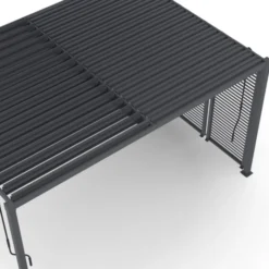 Pergola bioclimatique lames orientables acier 3x4 M avec persiennes horizontales gris anthracite