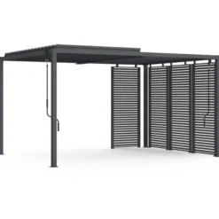 Pergola bioclimatique lames orientables acier 3x4 M avec persiennes horizontales gris anthracite