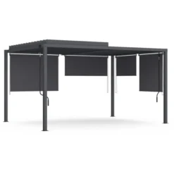Pergola bioclimatique 3x4M lames orientables et stores gris anthracite