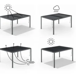 Pergola bioclimatique 3x4M lames orientables et stores gris anthracite