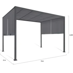 Pergola coulissante gris anthracite 2 pans 3x3 M