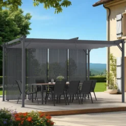 Pergola édition collector persiennes verticales toit rétractable 3x4 M 4 pans modulables gris anthracite