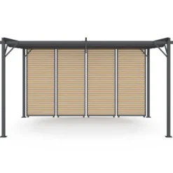 Pergola édition collector persiennes horizontales effet bois et toit rétractable 3x4M 4 pans modulables gris anthracite