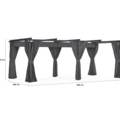 Pergola édition intégrale moustiquaire toit rétractable 3x6 M et 6 rideaux gris