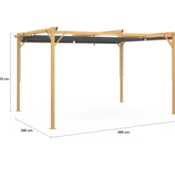 Pergola effet bois 3x4 M toit rétractable et 4 stores gris anthracite