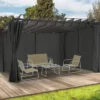Pergola lames orientables avec 4 rideaux gris 3x4 M