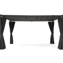 Pergola lames orientables avec 4 rideaux gris 3x4 M