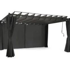 Pergola lames orientables avec 4 rideaux gris 3x4 M