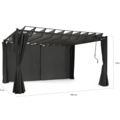 Pergola lames orientables avec 4 rideaux gris 3x4 M