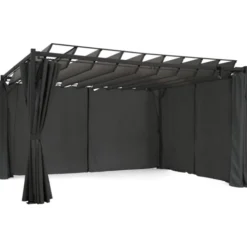 Pergola lames orientables avec 4 rideaux gris 3x4 M