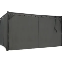 Pergola lames orientables avec 4 rideaux gris 3x4 M