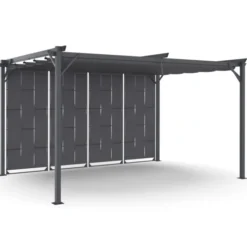 Pergola persienne 3x4 M gris anthracite avec toit rétractable et 4 pans modulables