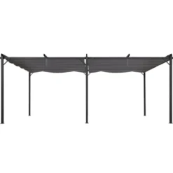 Pergola rétractable gris 6 pieds en acier 3x6 m et toile polyester