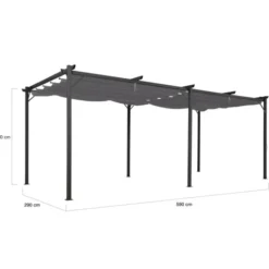 Pergola rétractable gris 6 pieds en acier 3x6 m et toile polyester