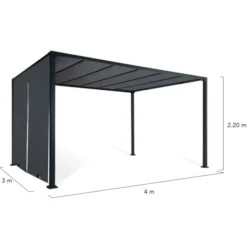 Pergola toile coulissante en métal gris
