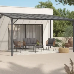 Pergola toit rigide en polycarbonate 3x4 M gris anthracite