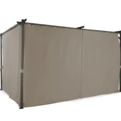 Pergola toit rétractable avec rideaux coloris taupe