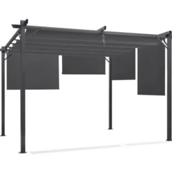 Pergola toit rétractable gris et stores enrouleurs