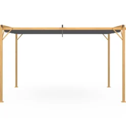 Pergola toit rétractable 4 pieds 3x4 M tonnelle effet bois toile gris anthracite