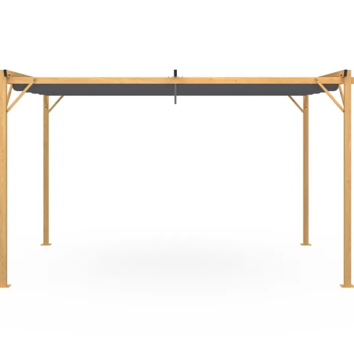 Pergola toit rétractable 4 pieds 3x4 M tonnelle effet bois toile gris anthracite