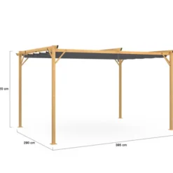 Pergola toit rétractable 4 pieds 3x4 M tonnelle effet bois toile gris anthracite