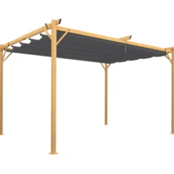 Pergola toit rétractable 4 pieds 3x4 M tonnelle effet bois toile gris anthracite