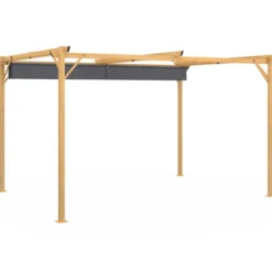 Pergola toit rétractable 4 pieds 3x4 M tonnelle effet bois toile gris anthracite