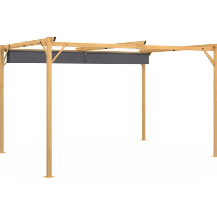 Pergola toit rétractable 4 pieds 3x4 M tonnelle effet bois toile gris anthracite