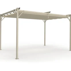 Pergola toit rétractable 4 pieds 3x4 M tonnelle structure beige et toile beige