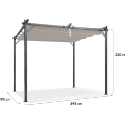 Pergola toit rétractable taupe et stores enrouleurs